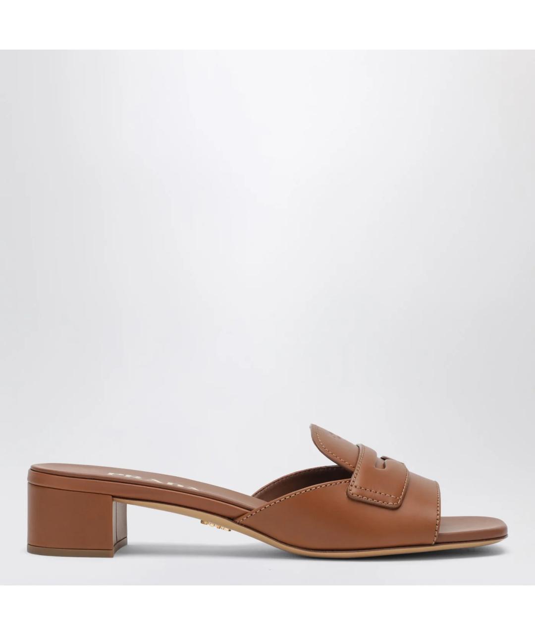 PRADA Коричневые кожаные сандалии, фото 3