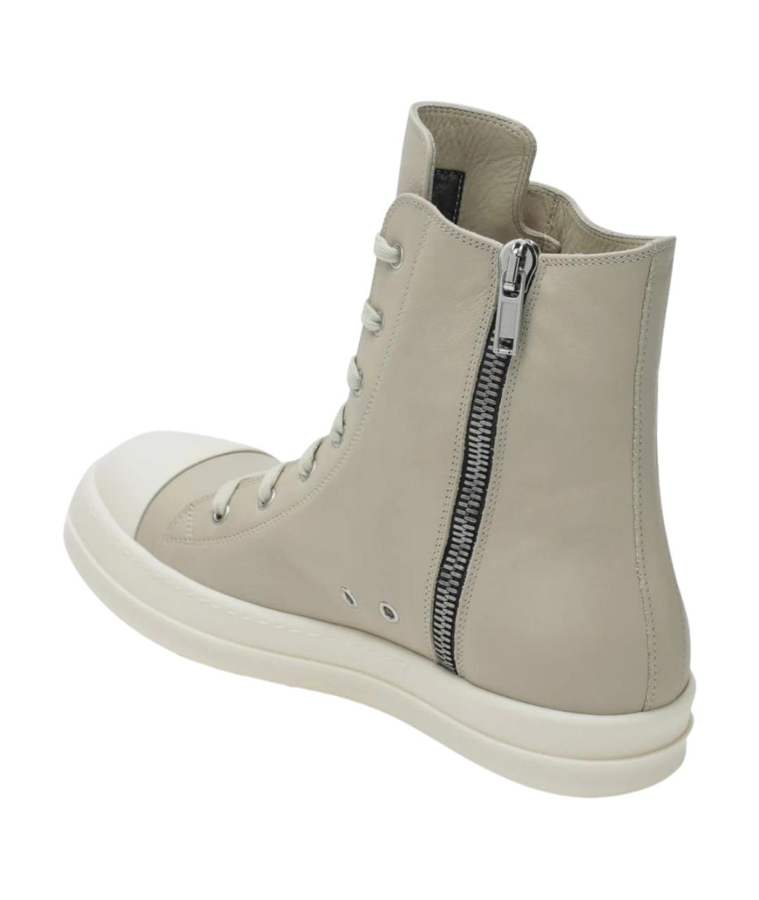 RICK OWENS Бежевые кожаные низкие кроссовки / кеды, фото 2