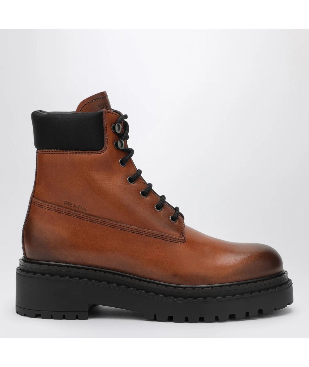 PRADA Коричневые кожаные ботинки, фото 3