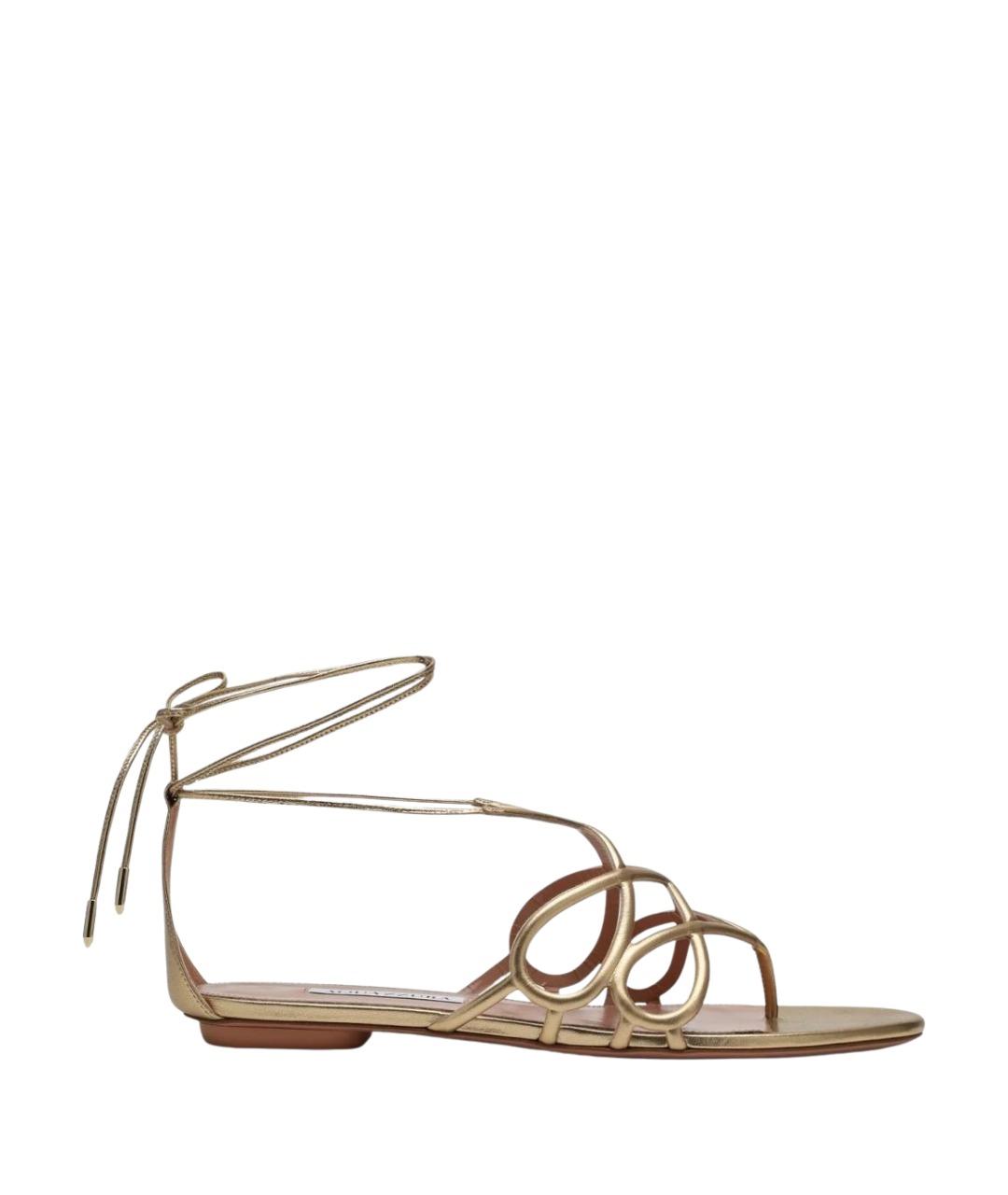 AQUAZZURA Золотые кожаные сандалии, фото 1