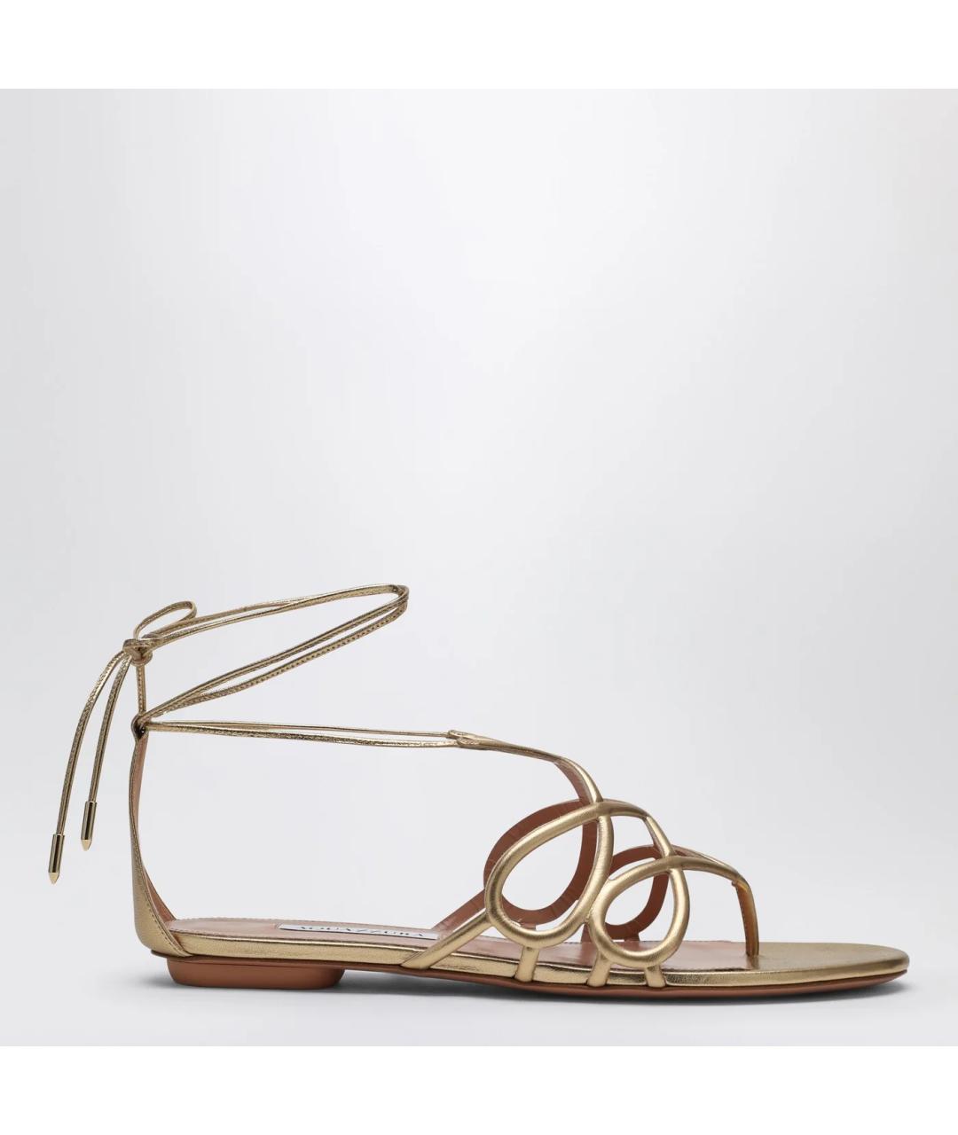 AQUAZZURA Золотые кожаные сандалии, фото 3