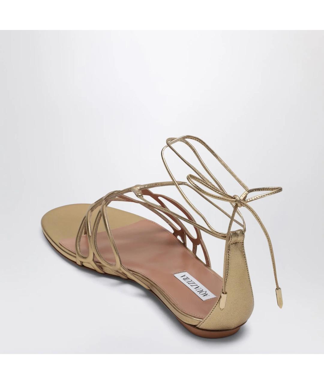 AQUAZZURA Золотые кожаные сандалии, фото 2