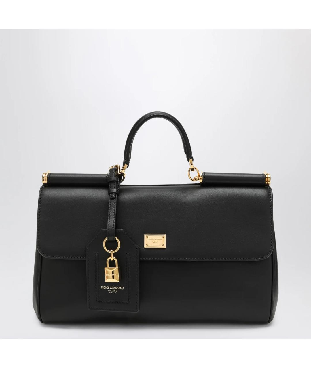 DOLCE&GABBANA Черная кожаная сумка тоут, фото 3