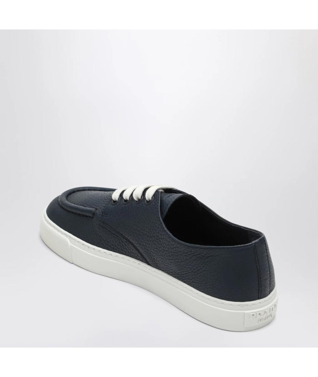 PRADA Темно-синие кожаные низкие кроссовки / кеды, фото 2
