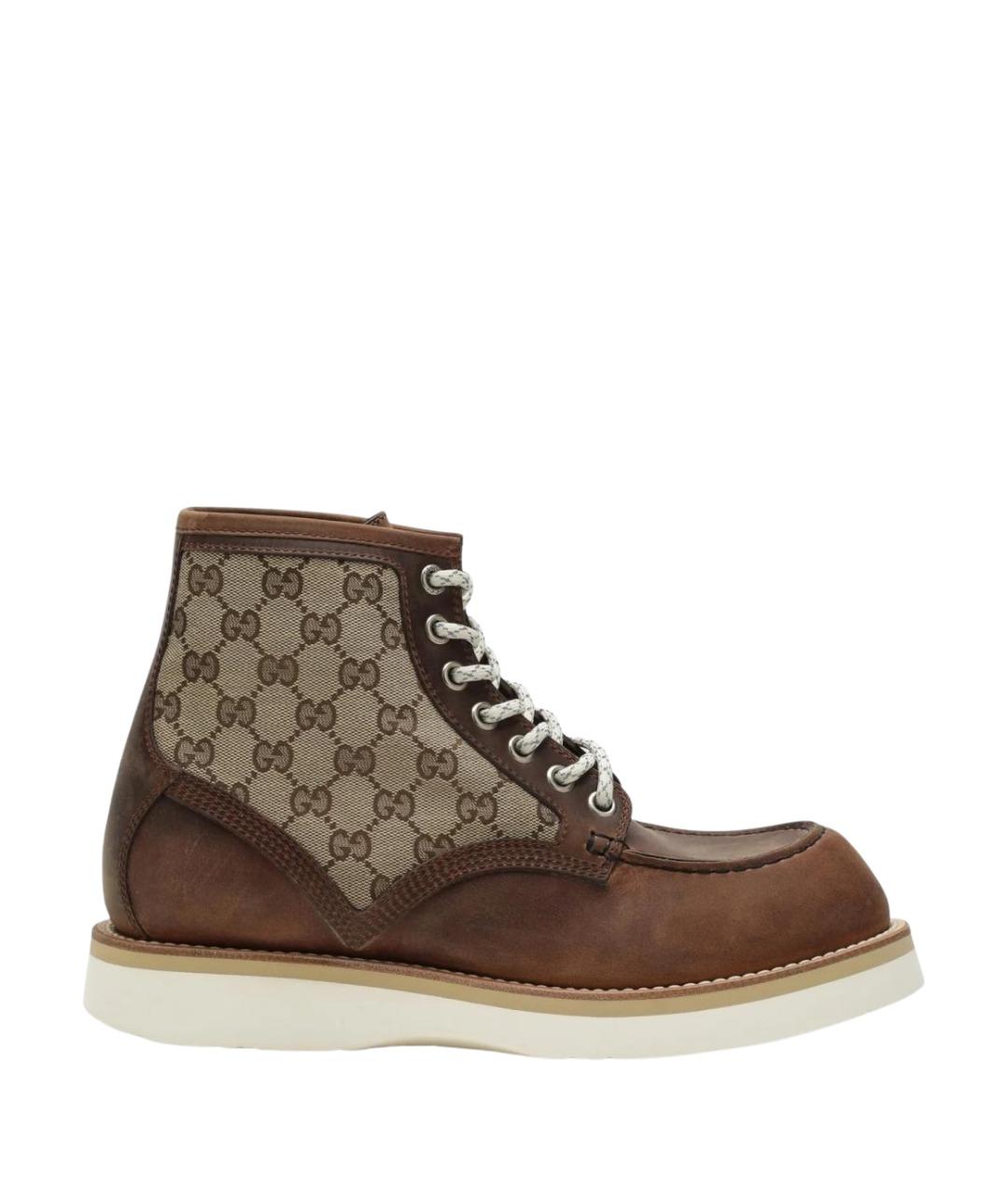 GUCCI Коричневые кожаные высокие ботинки, фото 1