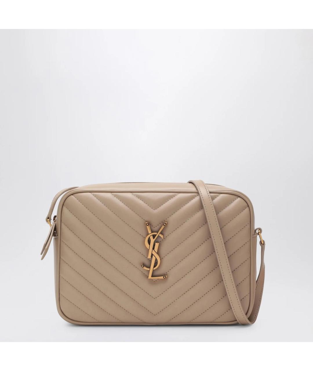 SAINT LAURENT Бежевая кожаная сумка через плечо, фото 3
