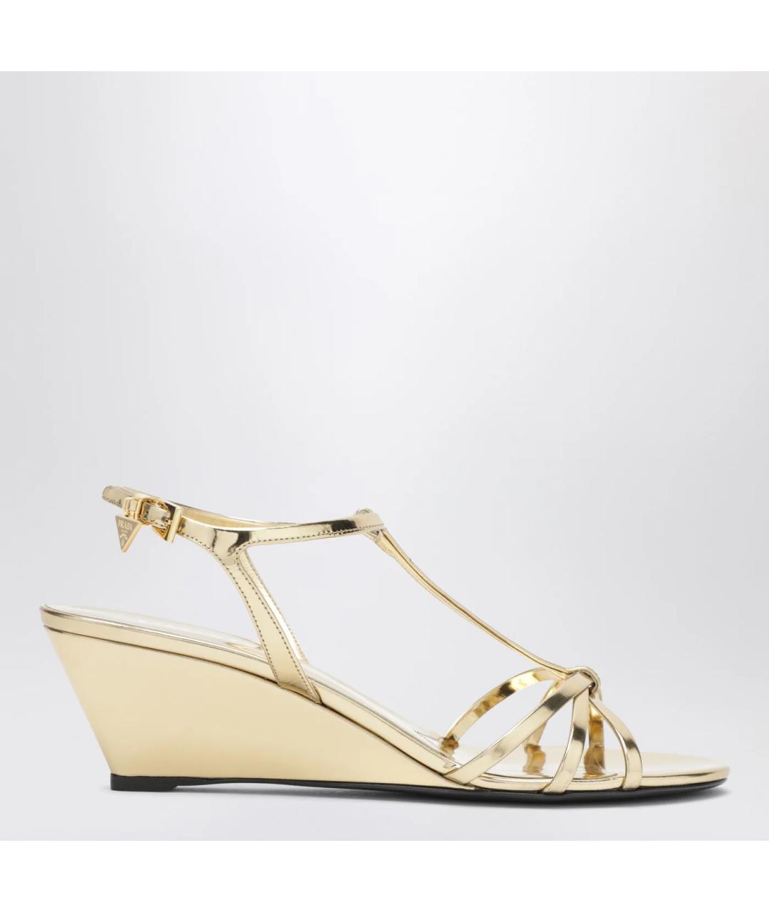 PRADA Золотые кожаные босоножки, фото 3