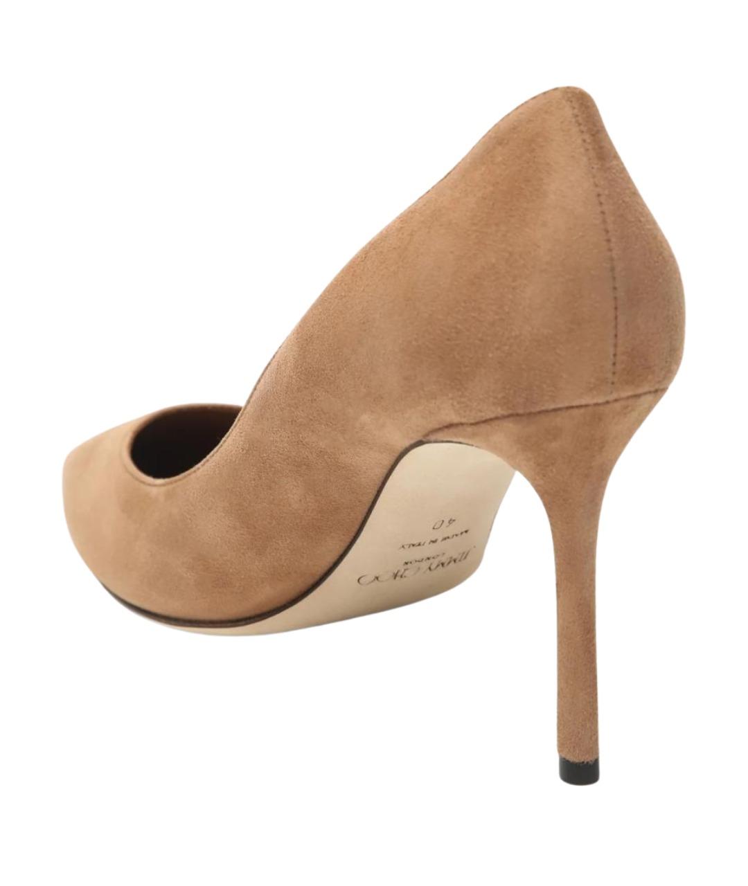JIMMY CHOO Бежевые замшевые лодочки на низком каблуке, фото 2