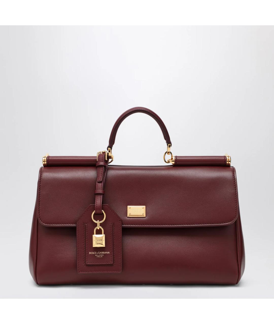 DOLCE&GABBANA Бордовая кожаная сумка тоут, фото 3