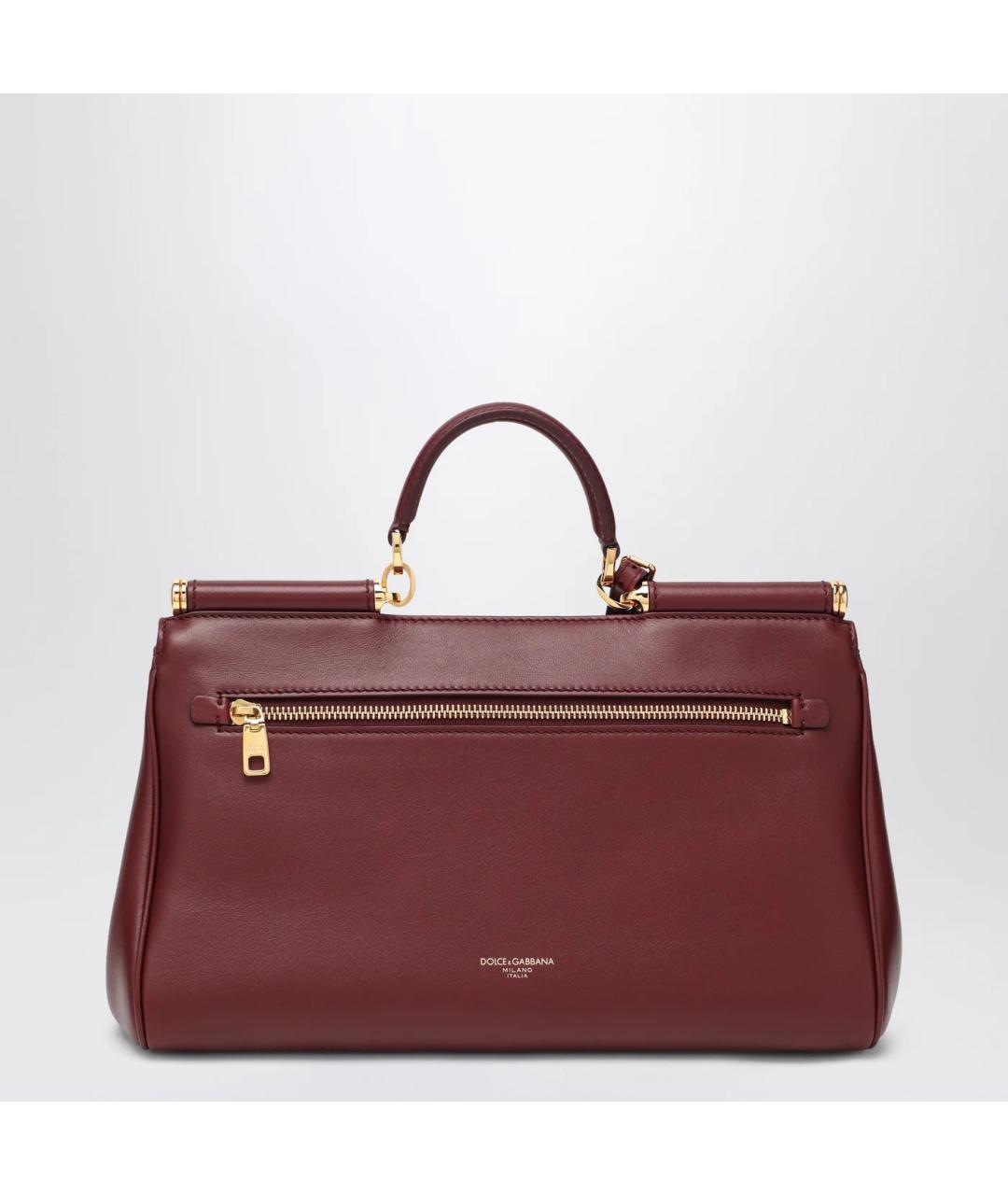 DOLCE&GABBANA Бордовая кожаная сумка тоут, фото 2