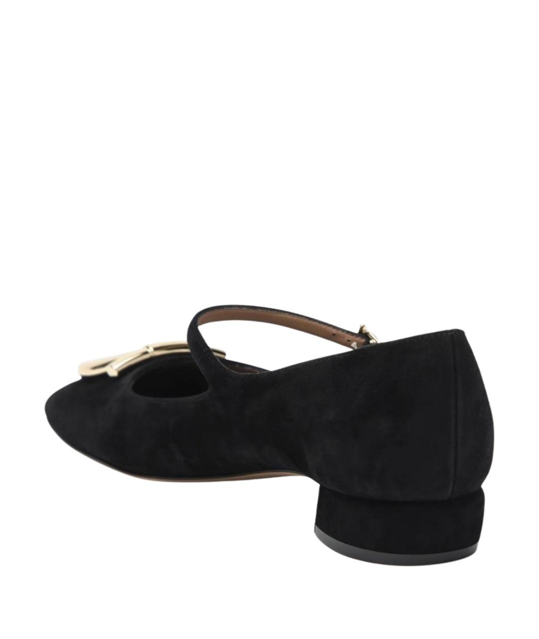 FERRAGAMO Черные замшевые лодочки на низком каблуке, фото 2