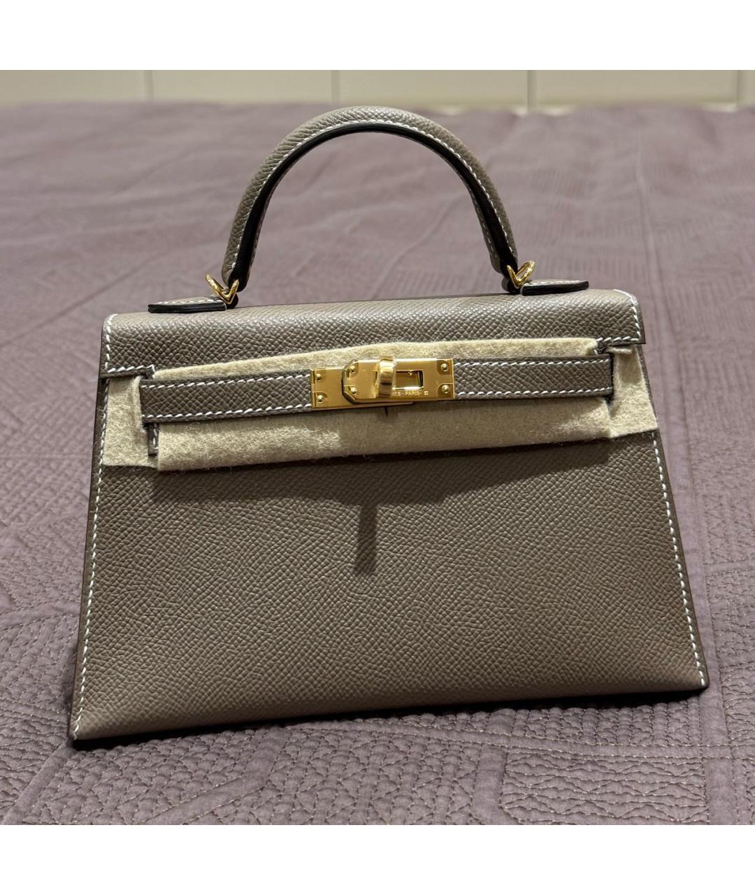 HERMES Бежевая кожаная сумка с короткими ручками, фото 5