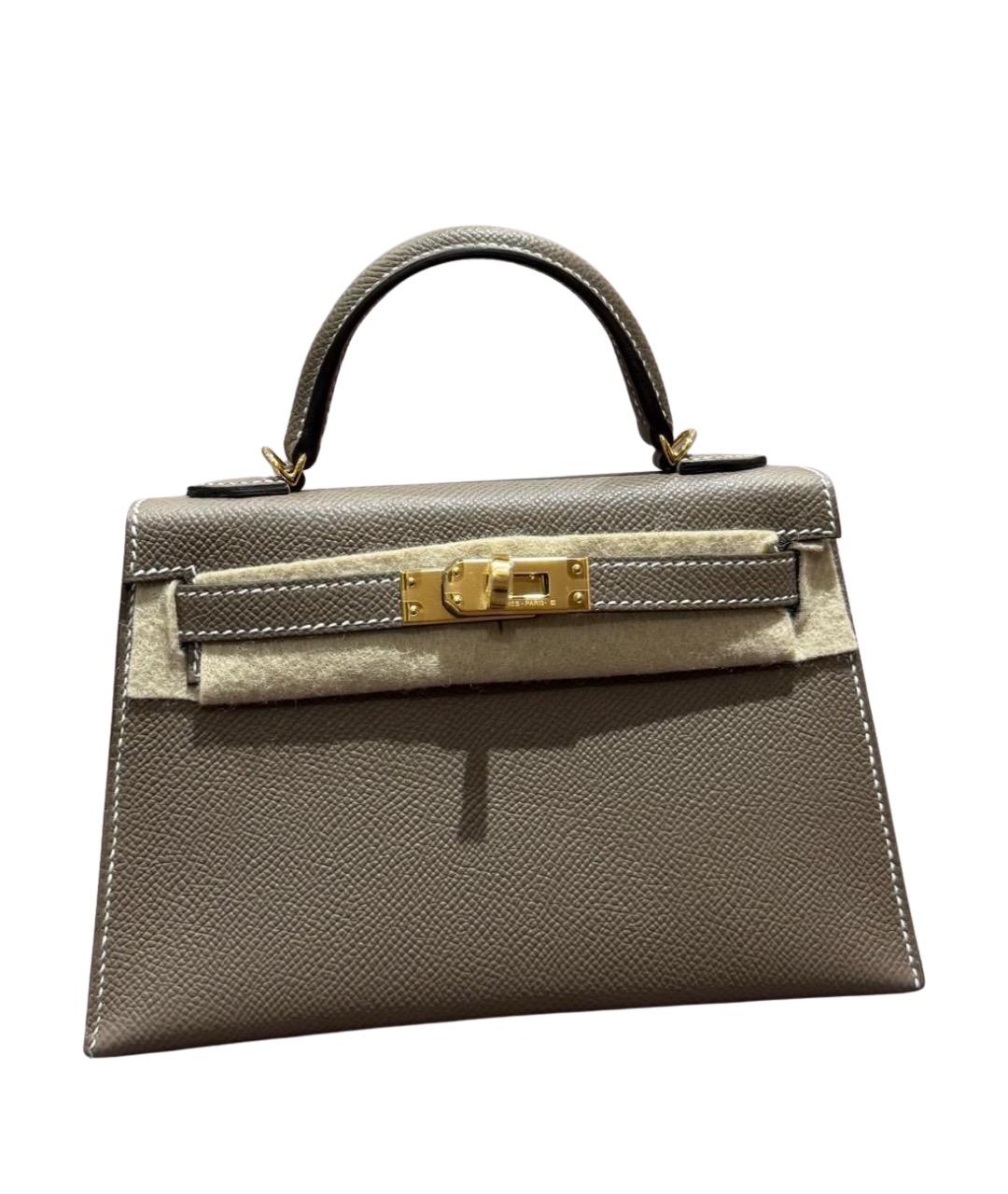 HERMES Бежевая кожаная сумка с короткими ручками, фото 1