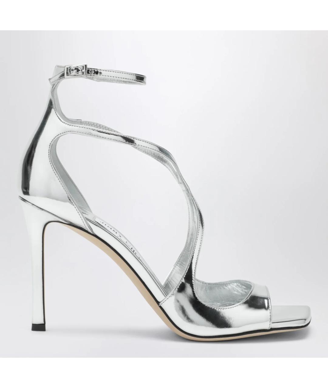 JIMMY CHOO Серебряные кожаные босоножки, фото 3