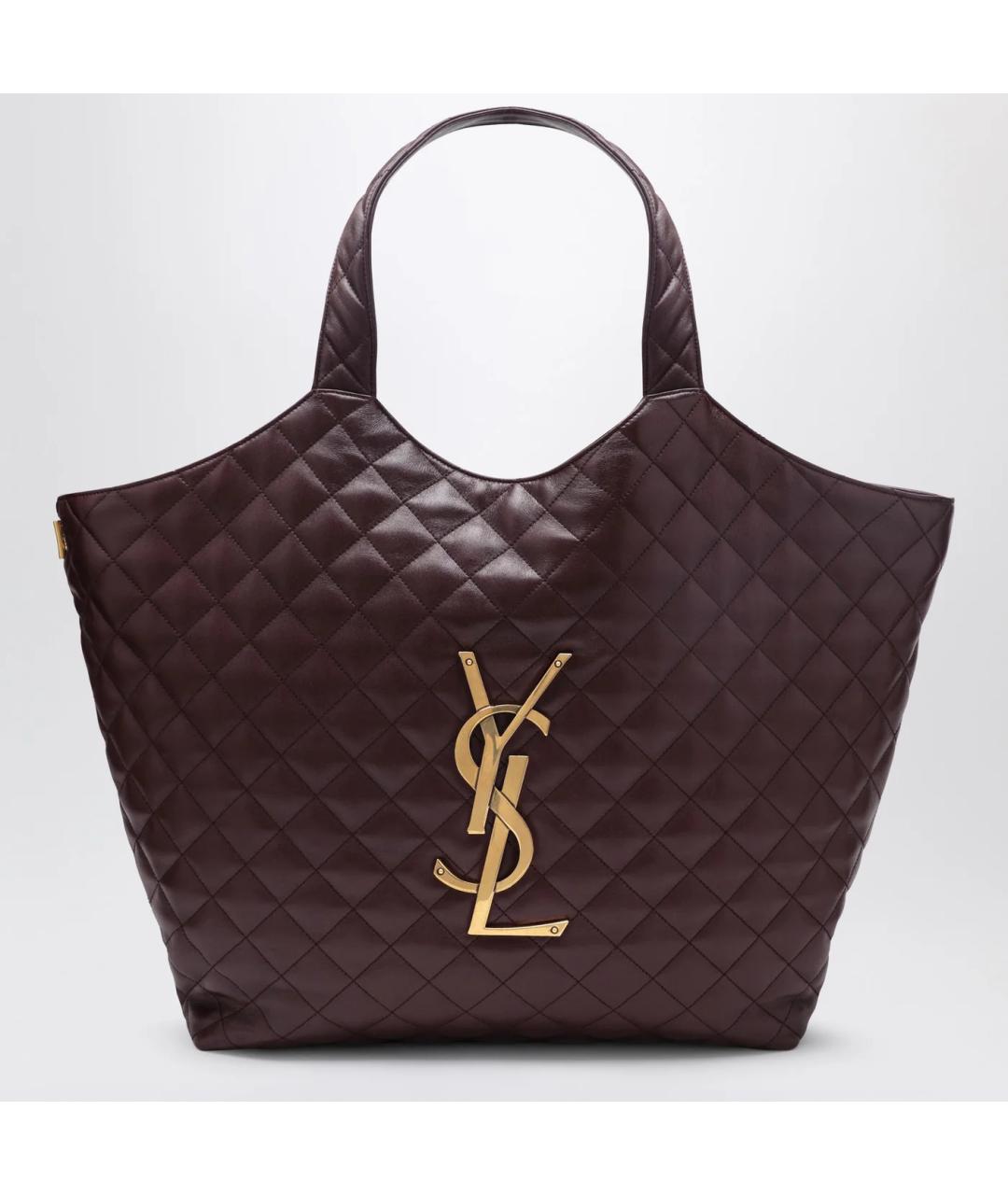 SAINT LAURENT Бордовая кожаная сумка тоут, фото 3