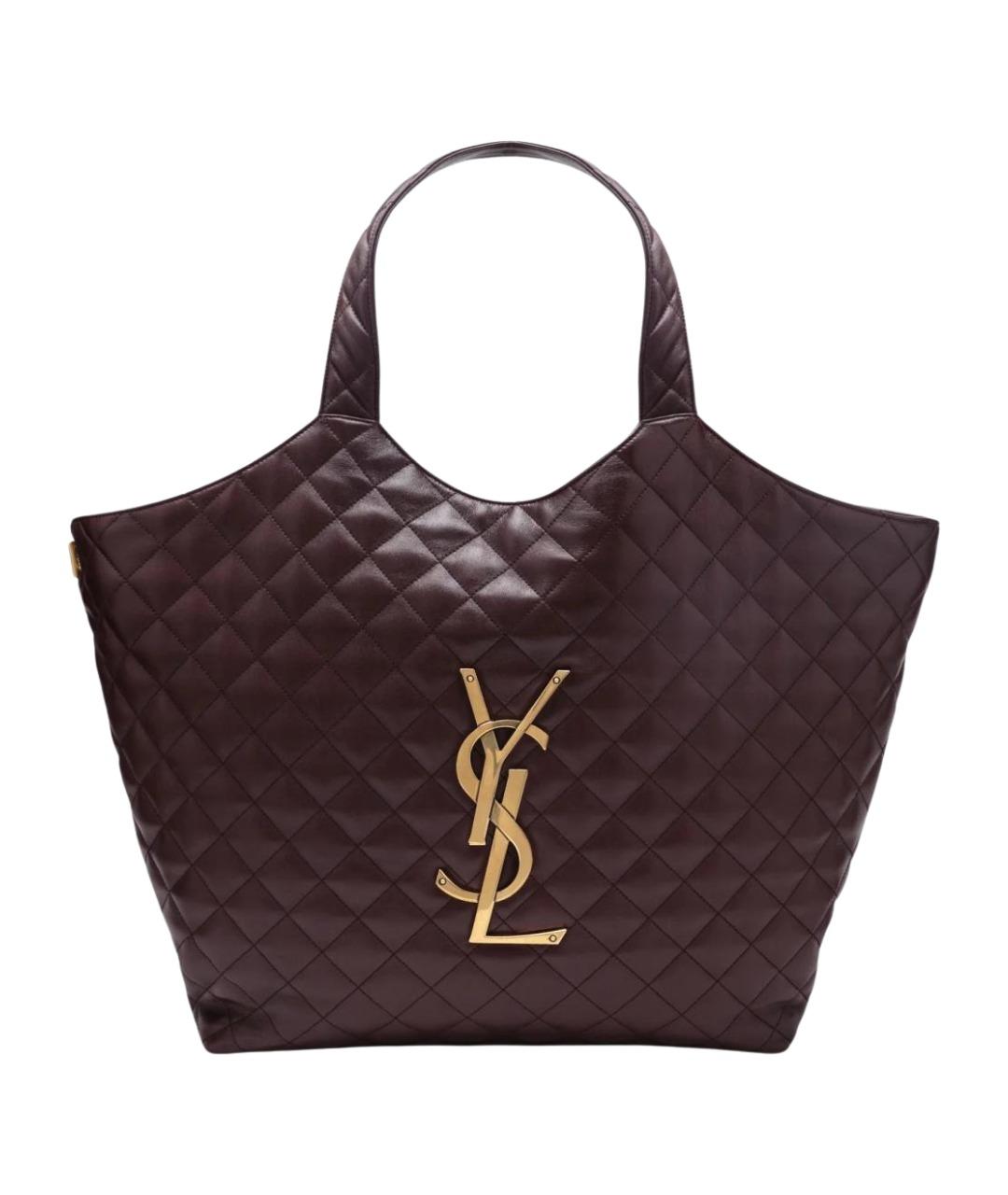 SAINT LAURENT Бордовая кожаная сумка тоут, фото 1