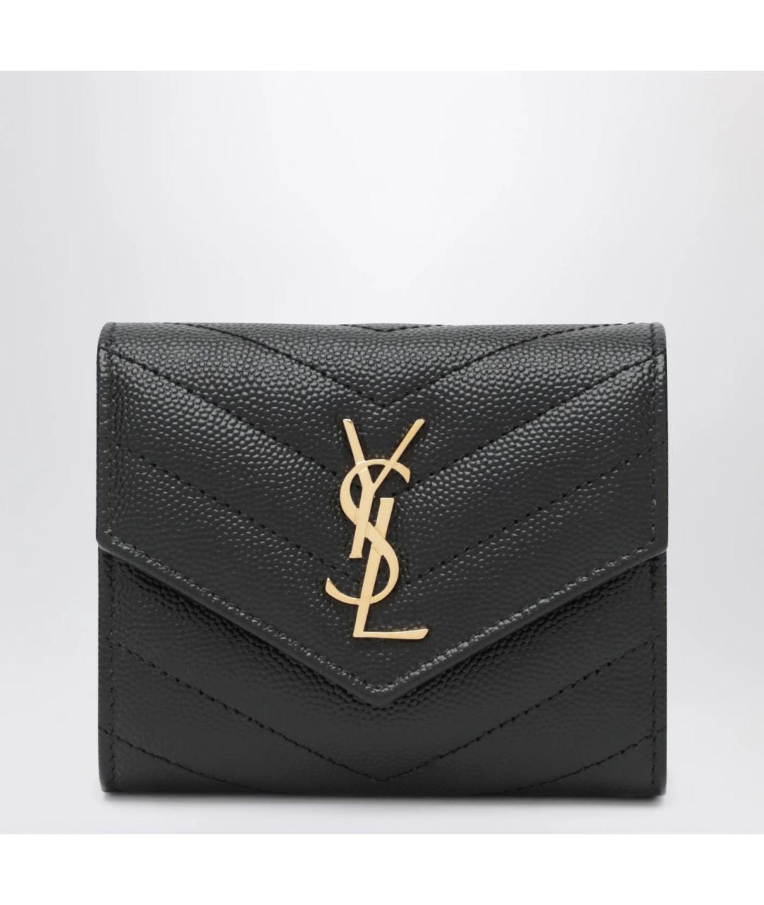 SAINT LAURENT Черный кожаный кошелек, фото 3