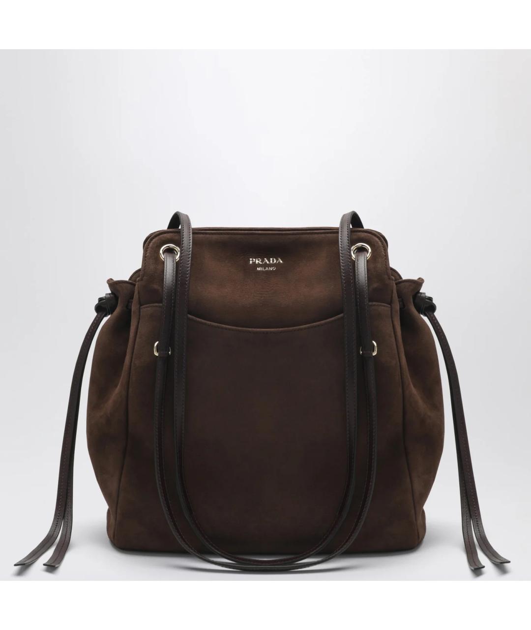 PRADA Коричневая замшевая сумка тоут, фото 3