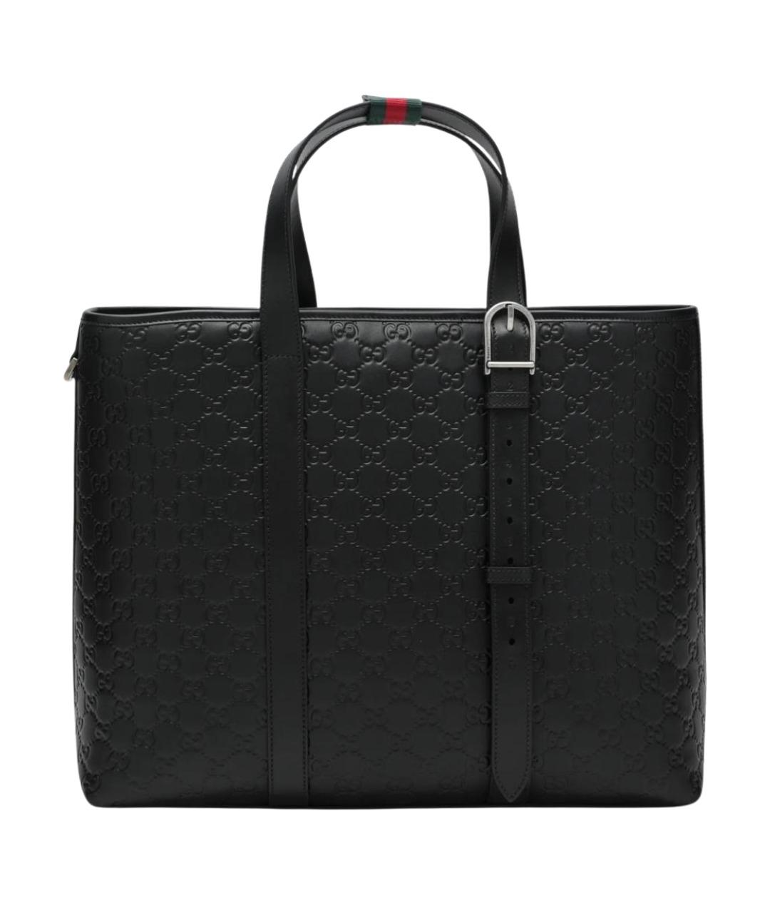 GUCCI Черная кожаная сумка тоут, фото 1