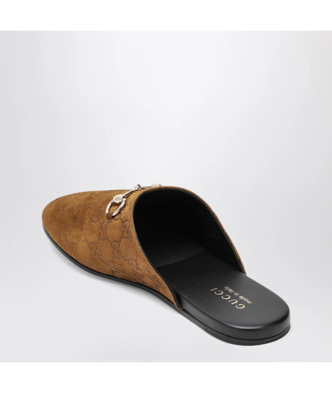 GUCCI Коричневые замшевые шлепанцы, фото 2