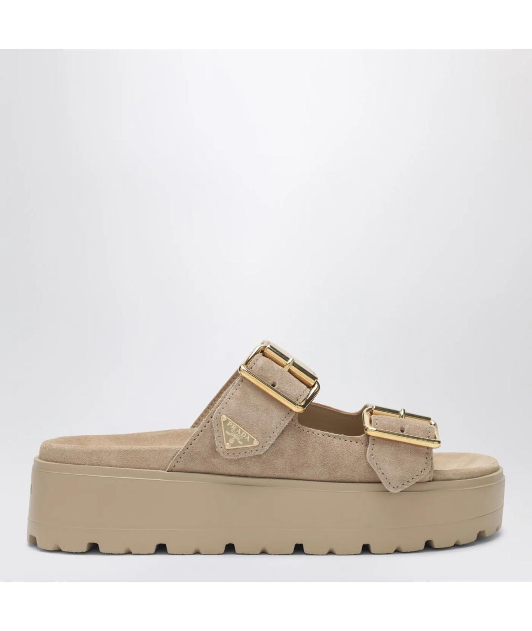 PRADA Бежевые замшевые сандалии, фото 3