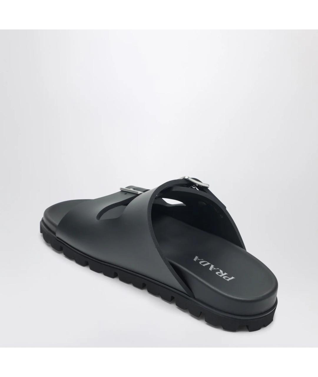 PRADA Черные кожаные шлепанцы, фото 2