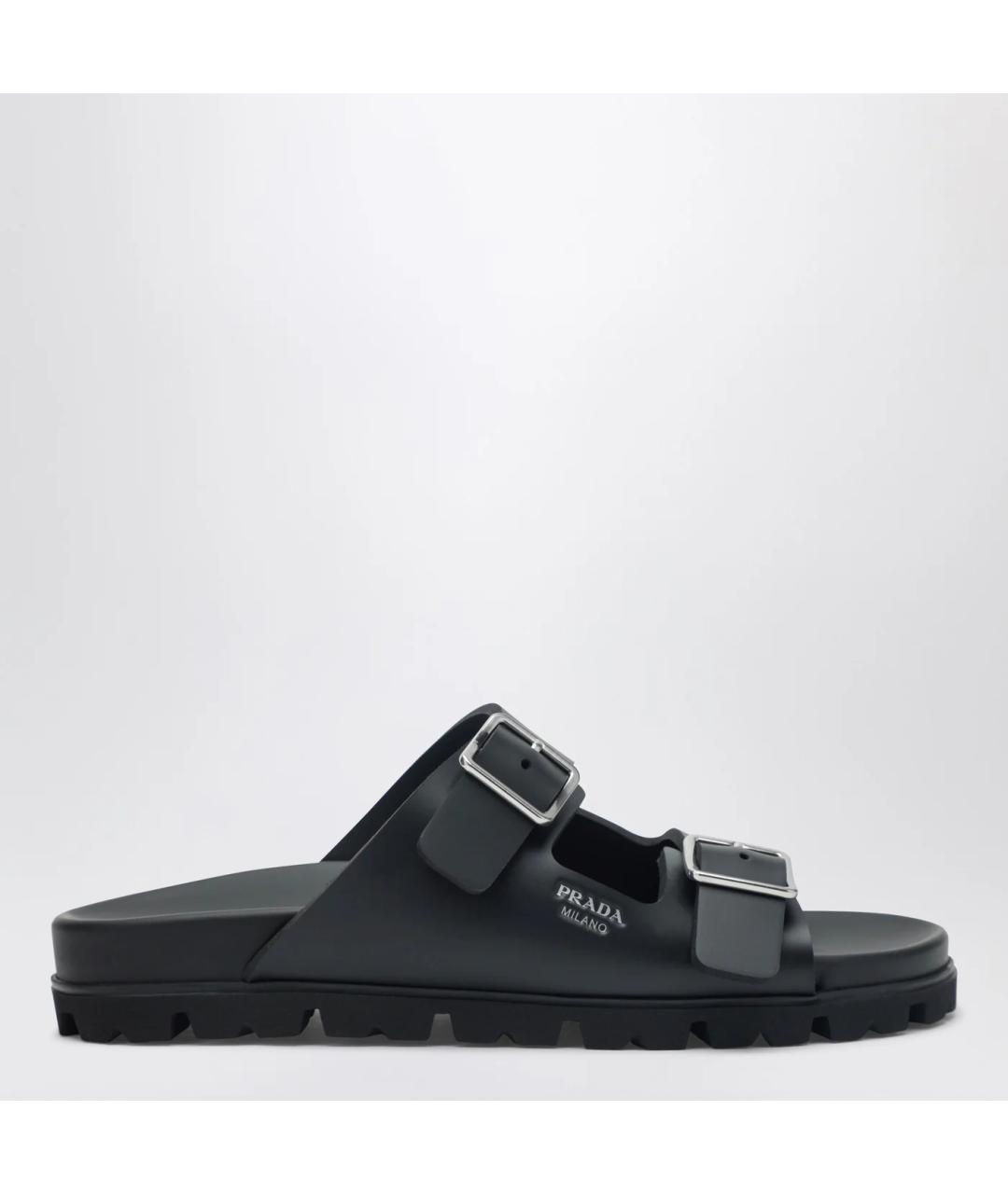 PRADA Черные кожаные шлепанцы, фото 3