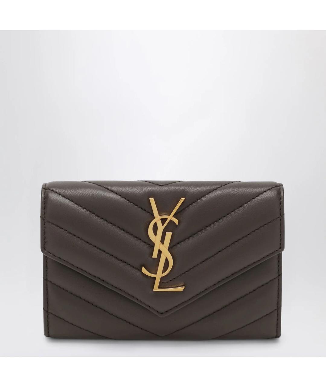 SAINT LAURENT Коричневый кожаный кошелек, фото 3