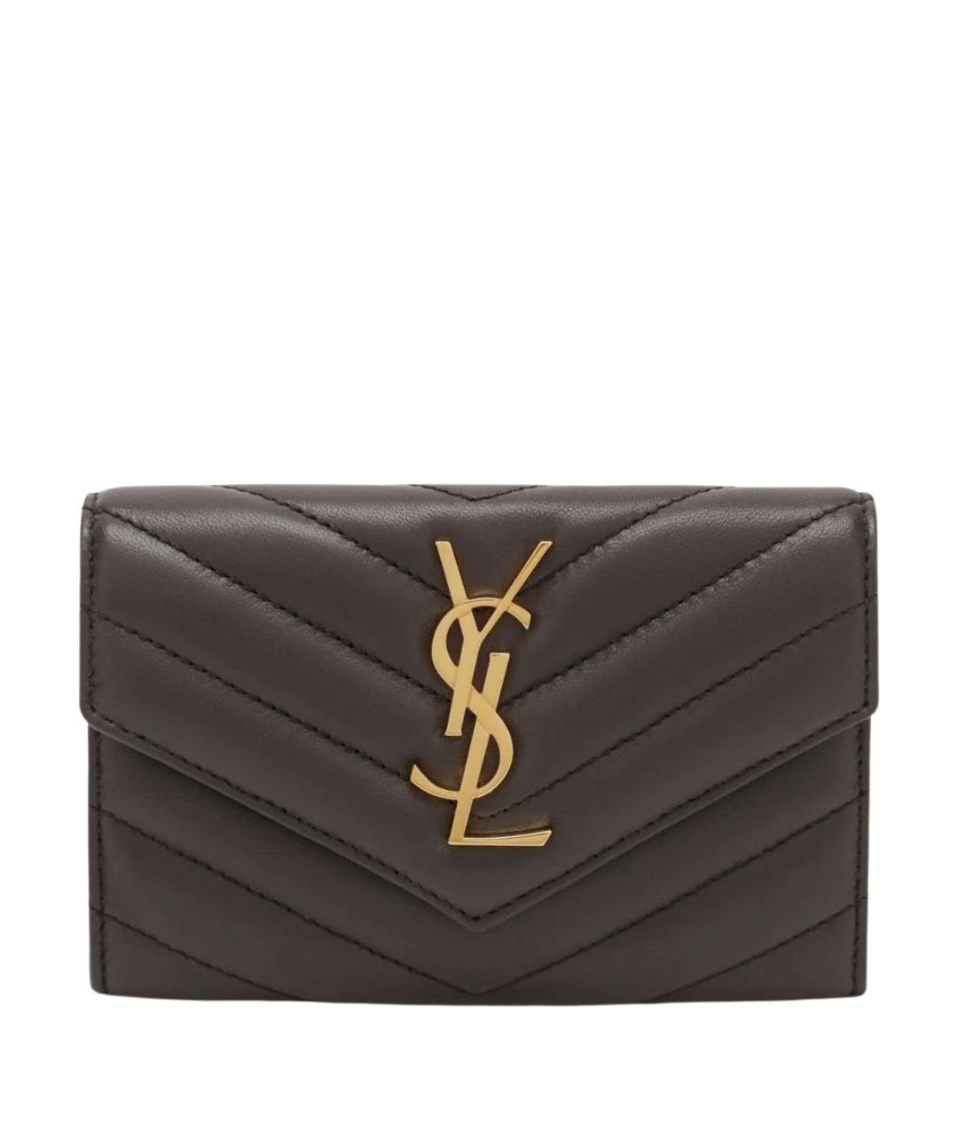 SAINT LAURENT Коричневый кожаный кошелек, фото 1