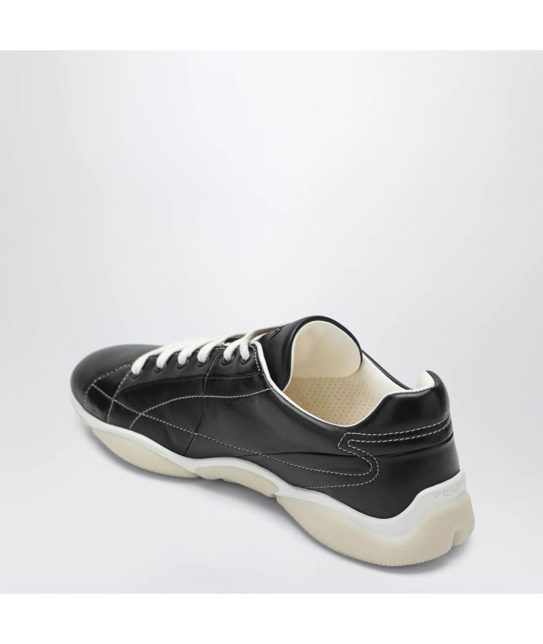 PRADA Черные кожаные низкие кроссовки / кеды, фото 2