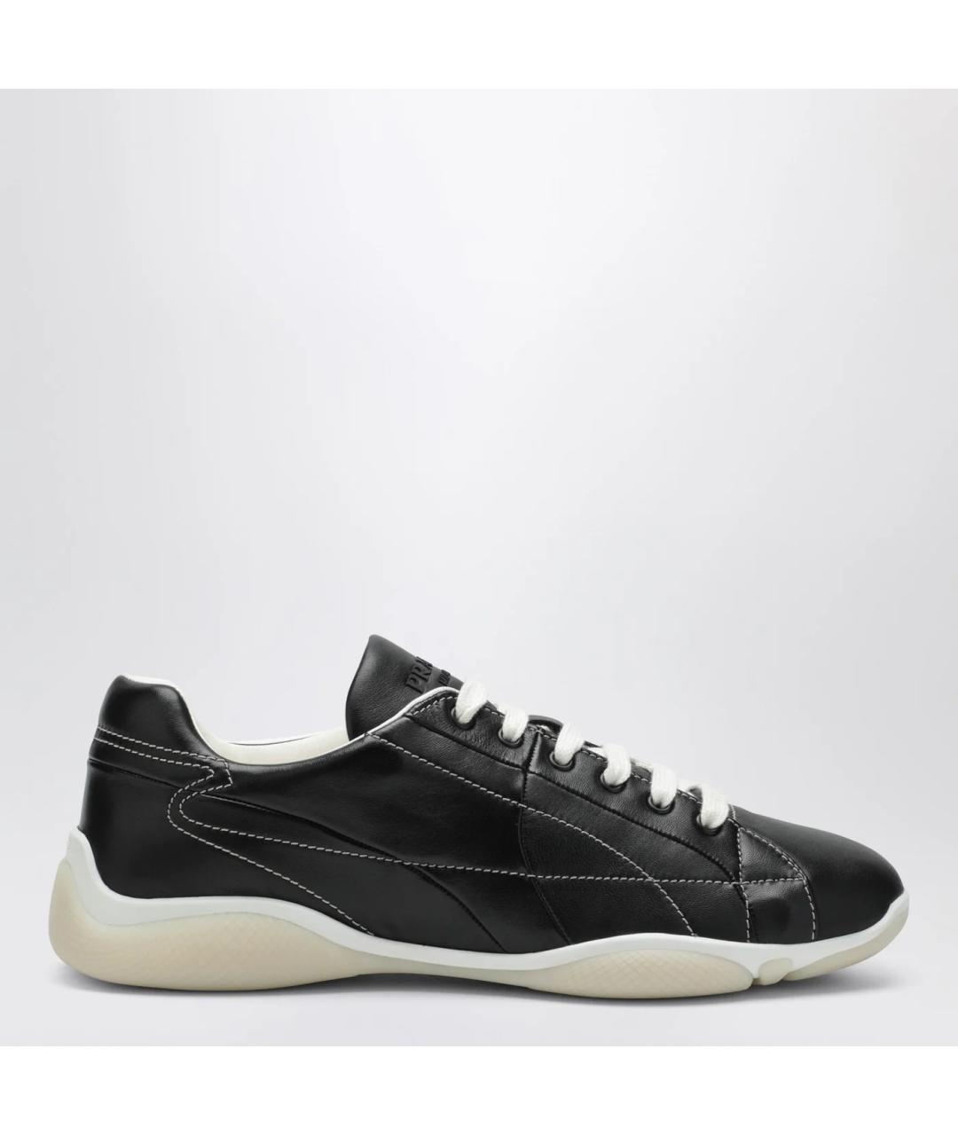 PRADA Черные кожаные низкие кроссовки / кеды, фото 3