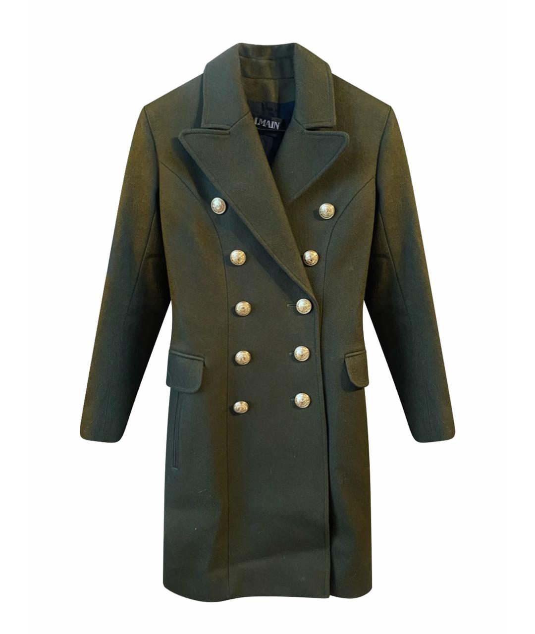BALMAIN Хаки шерстяное пальто, фото 1