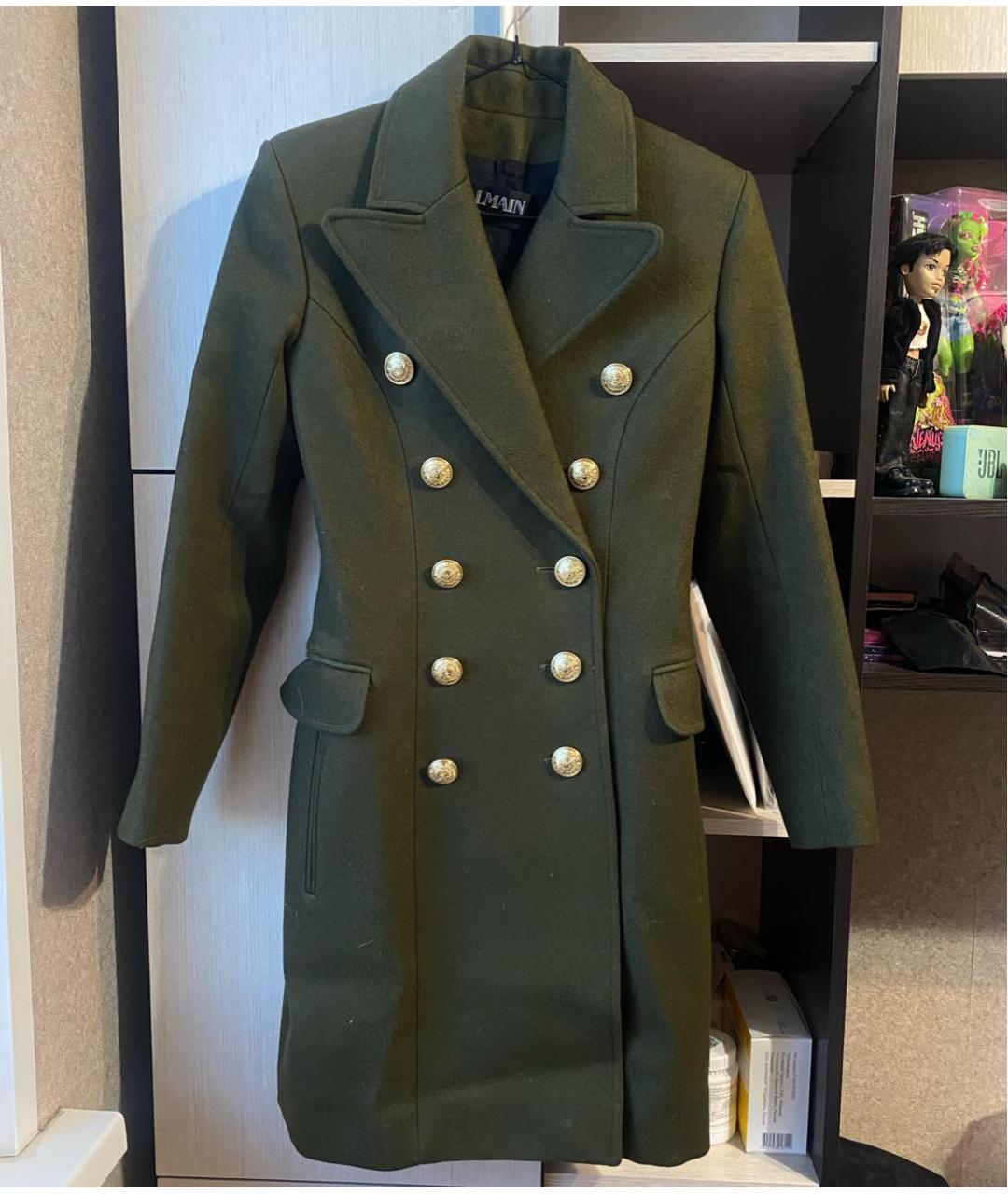 BALMAIN Хаки шерстяное пальто, фото 9