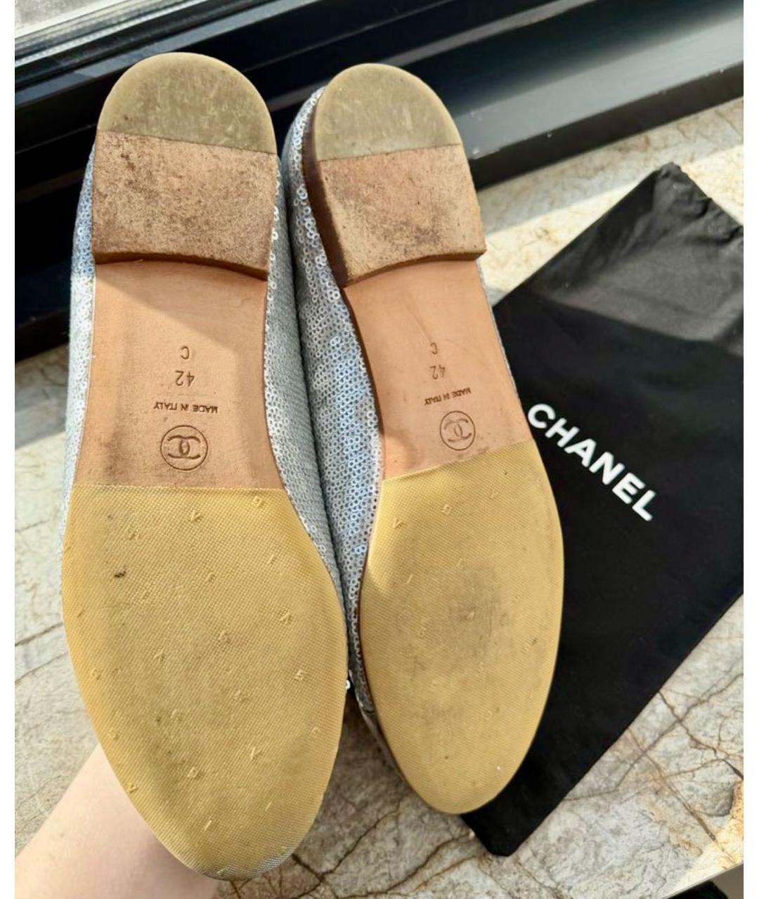 CHANEL Серебряные кожаные балетки, фото 3