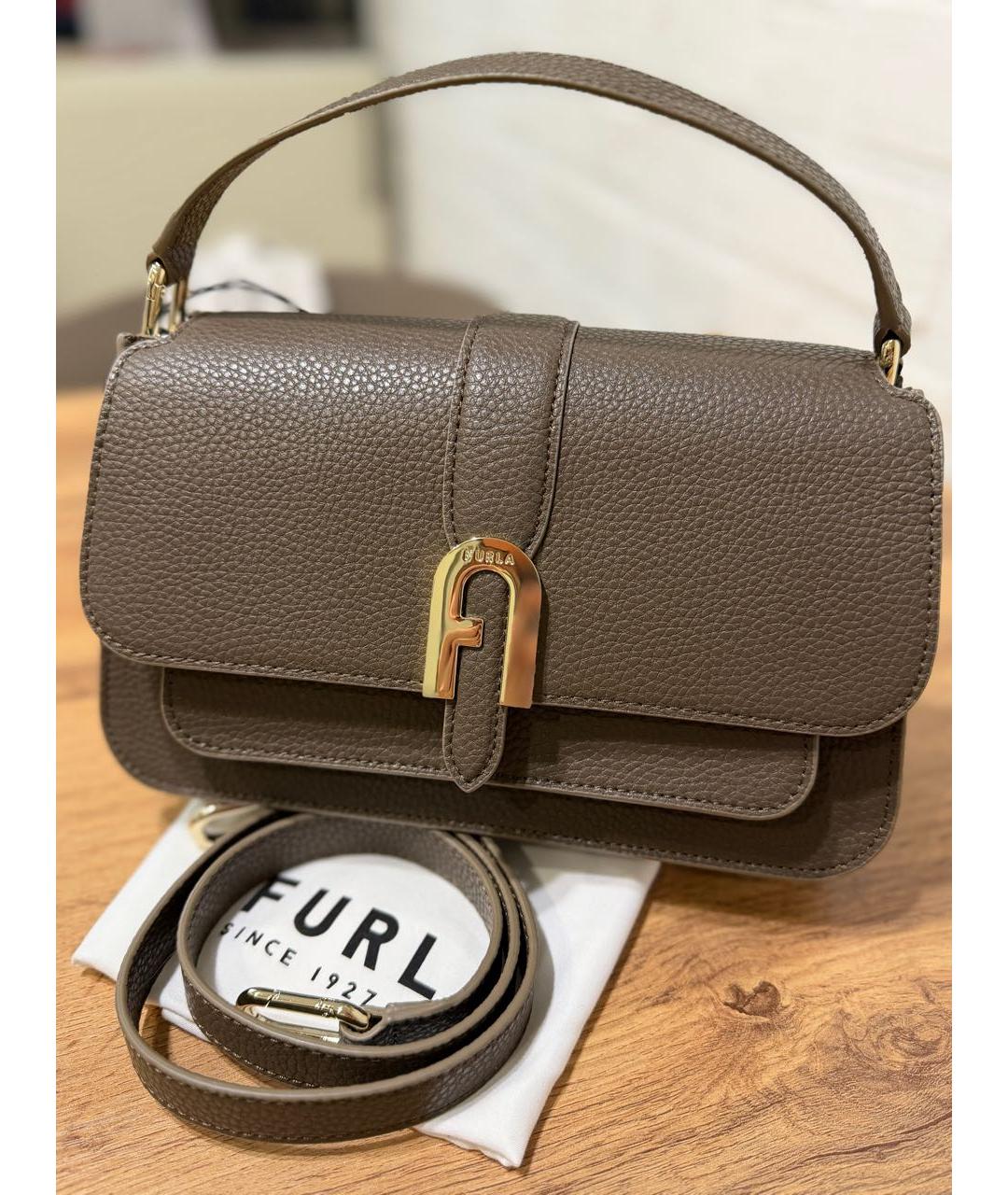 FURLA Коричневая кожаная сумка с короткими ручками, фото 6