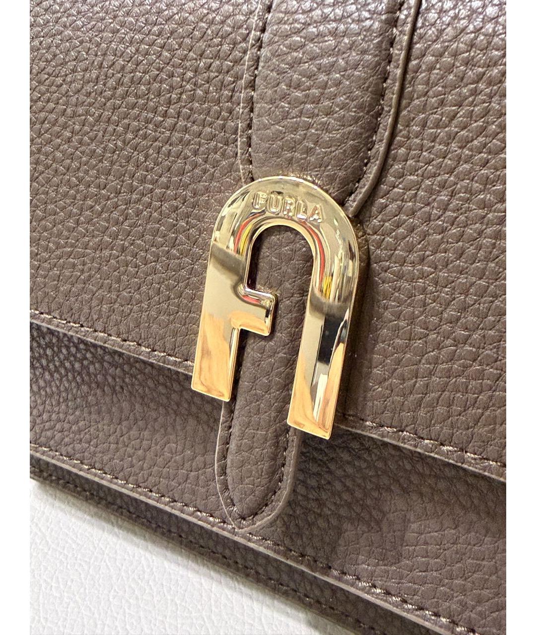 FURLA Коричневая кожаная сумка с короткими ручками, фото 4