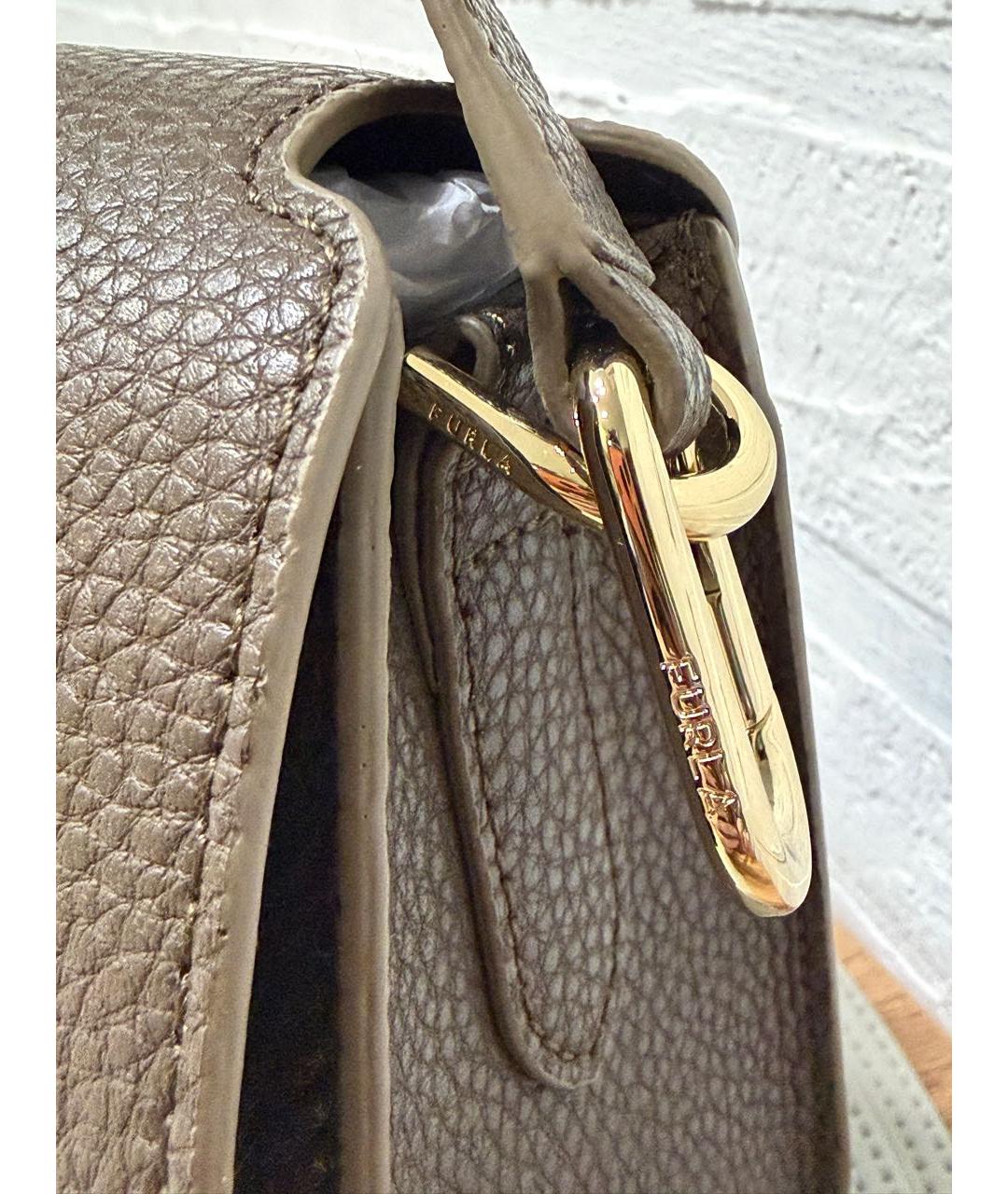 FURLA Коричневая кожаная сумка с короткими ручками, фото 3