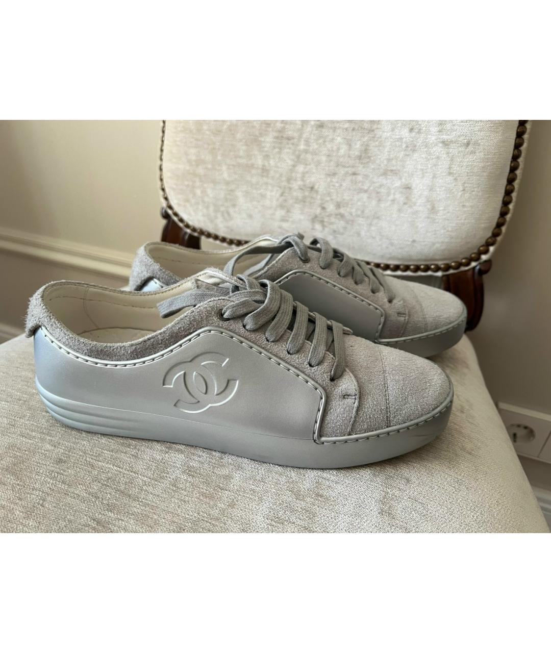 CHANEL Серебряные кожаные кеды, фото 6
