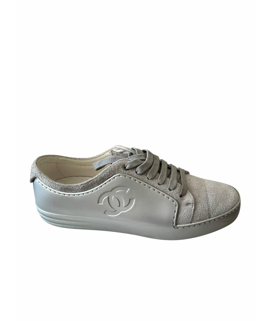 CHANEL Серебряные кожаные кеды, фото 1