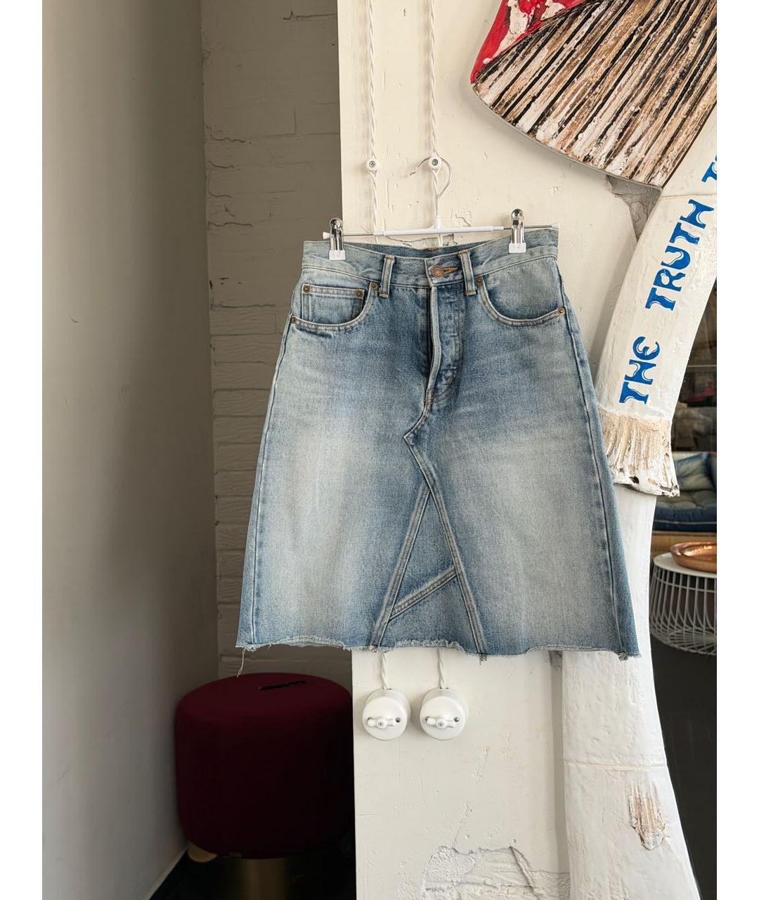 SAINT LAURENT Голубая деним юбка миди, фото 7
