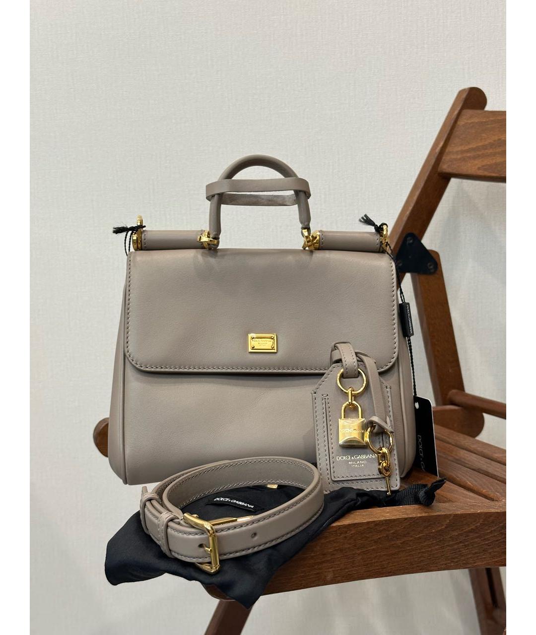 DOLCE&GABBANA Бежевая кожаная сумка с короткими ручками, фото 5