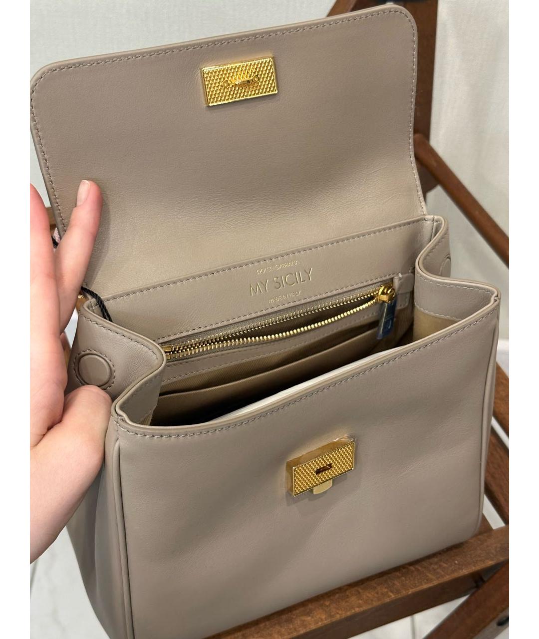DOLCE&GABBANA Бежевая кожаная сумка с короткими ручками, фото 4