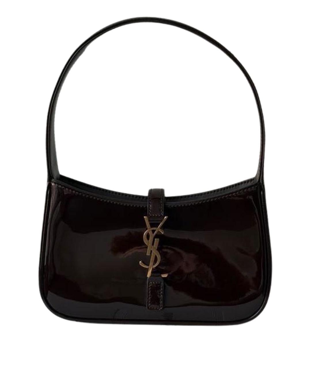 SAINT LAURENT Коричневая сумка с короткими ручками из лакированной кожи, фото 1
