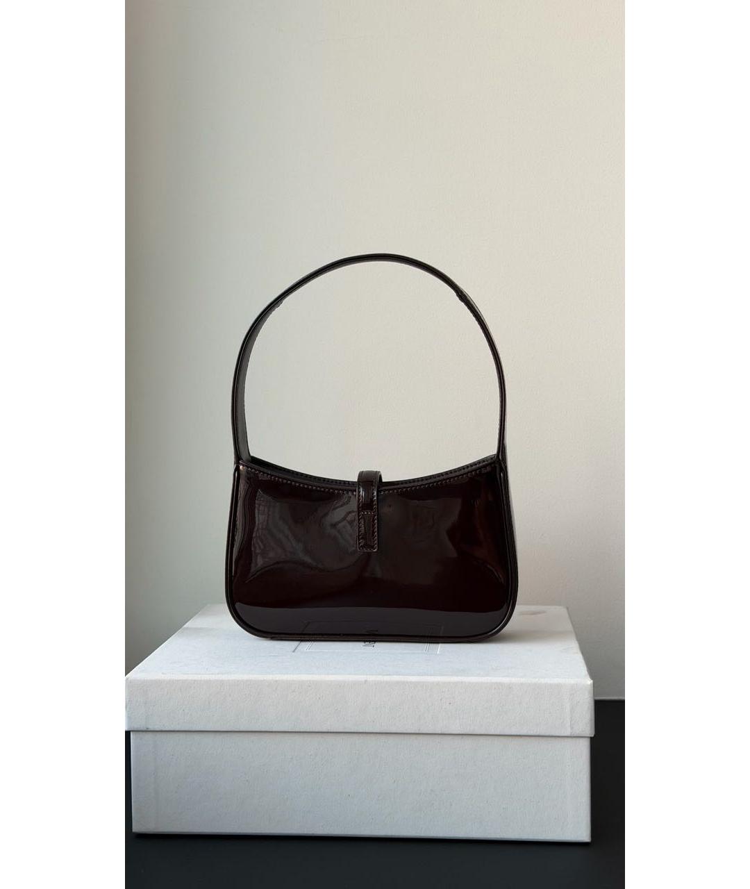 SAINT LAURENT Коричневая сумка с короткими ручками из лакированной кожи, фото 4