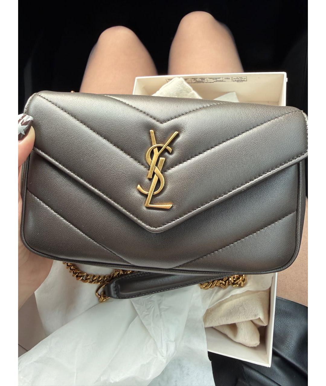 SAINT LAURENT Коричневая кожаная сумка через плечо, фото 2