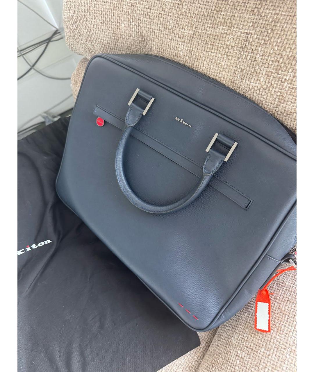 KITON Синий кожаный портфель, фото 7