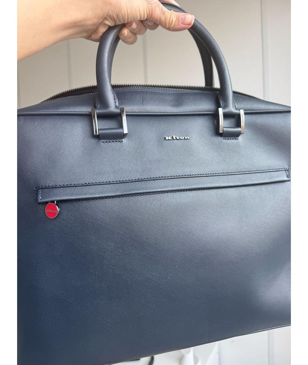 KITON Синий кожаный портфель, фото 5