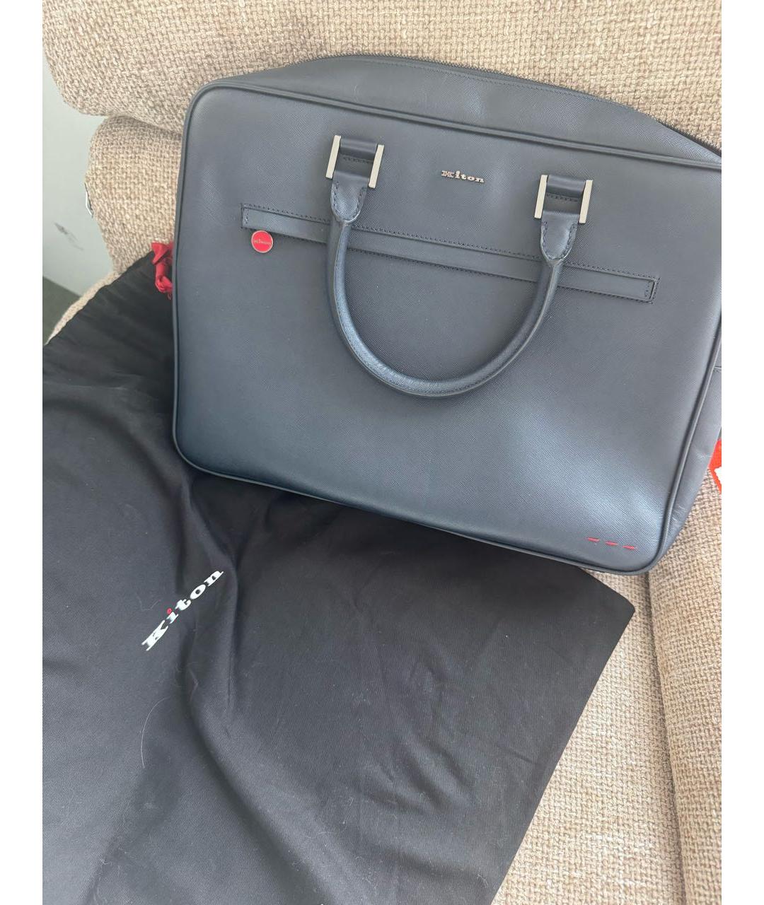 KITON Синий кожаный портфель, фото 6