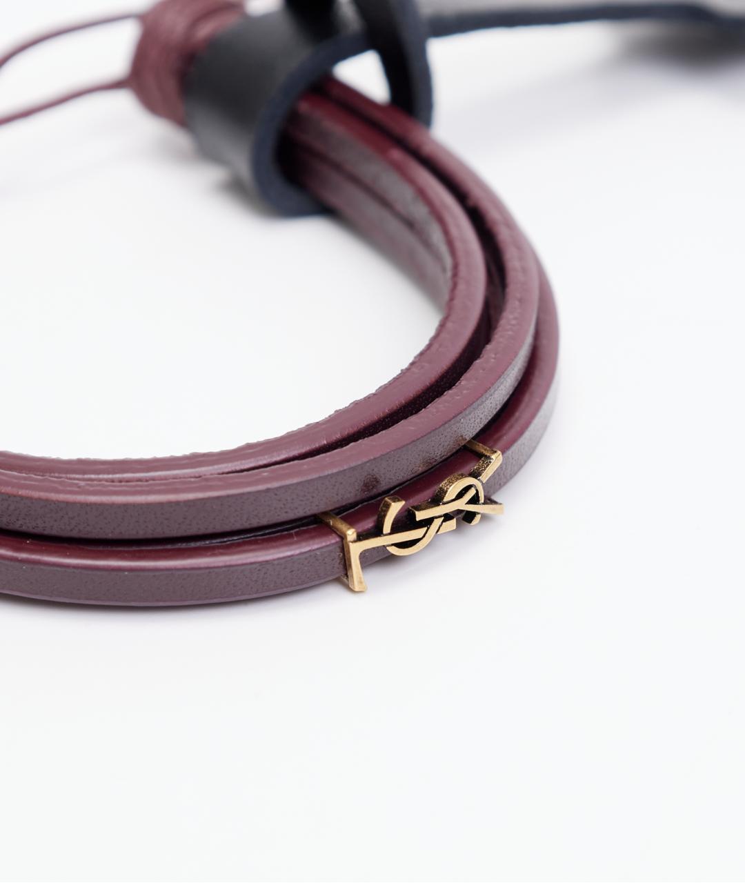 SAINT LAURENT Бордовый кожаный браслет, фото 2