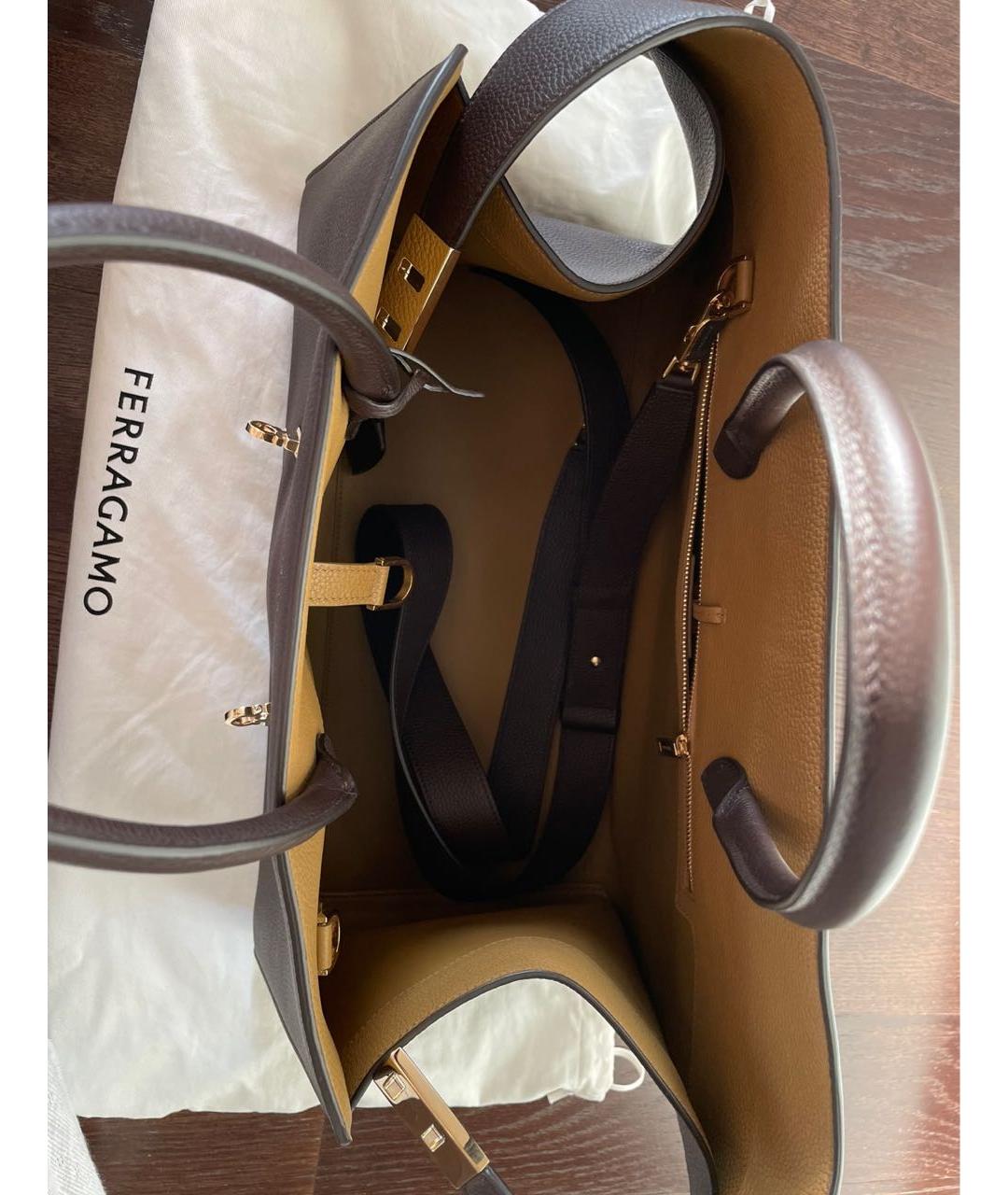 FERRAGAMO Коричневая кожаная сумка тоут, фото 4